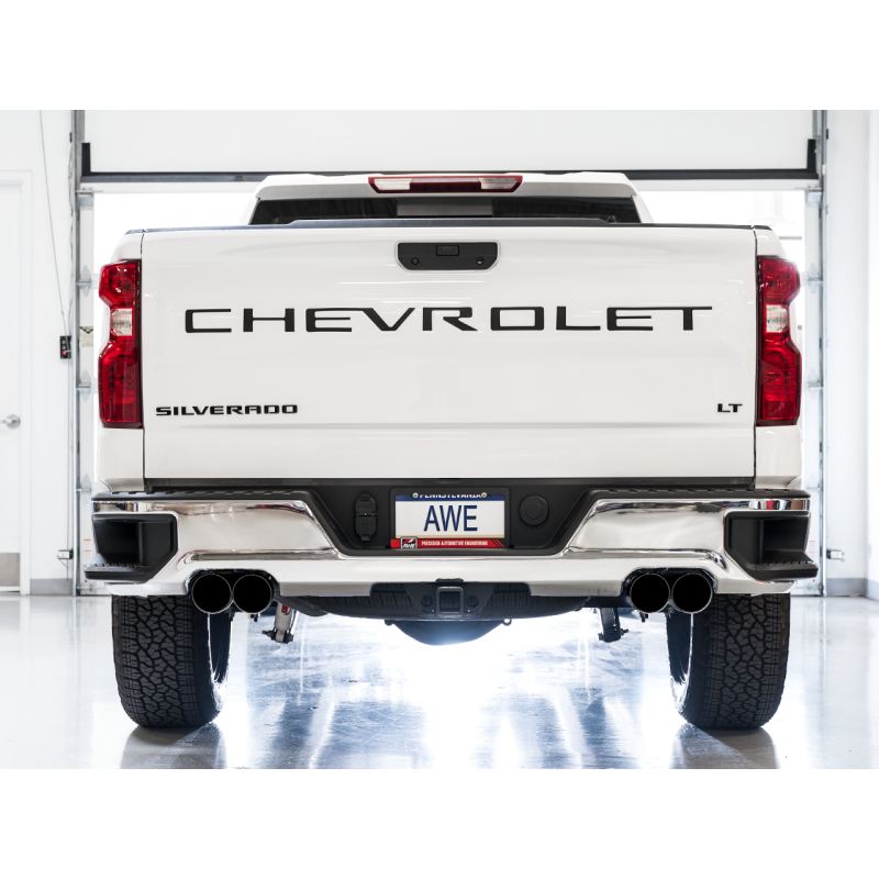 AWE Tuning 4th Gen GM 1500 5.3L 0FG Catback Split Rear Exit (w/ Bumper Cutouts) - Quad Diamond Tips