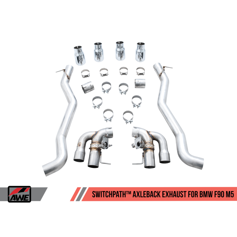 AWE Tuning 18-19 BMW M5 (F90) 4.4T AWD SwitchPath Axle-back Exhaust - Chrome Silver Tips - T1 Motorsports