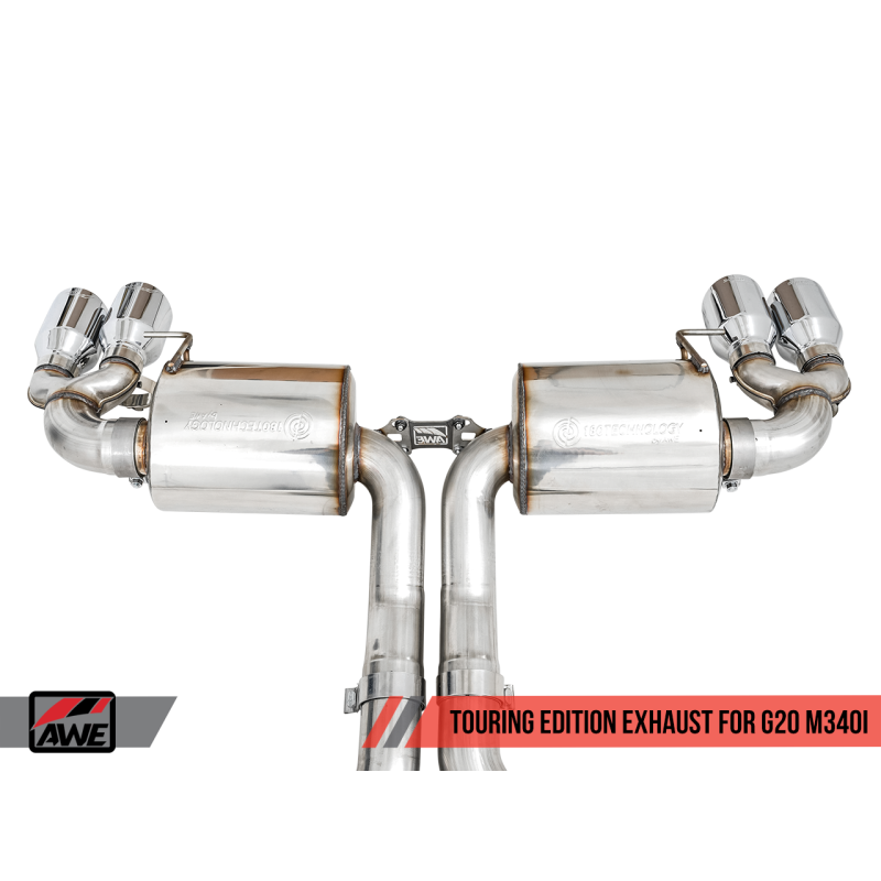AWE Tuning 2019+ BMW M340i (G20) Non-Resonated Touring Edition Exhaust - Quad Chrome Silver Tips