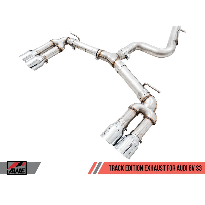 AWE Tuning Audi 8V S3 Track Edition Exhaust w/Chrome Silver Tips 102mm
