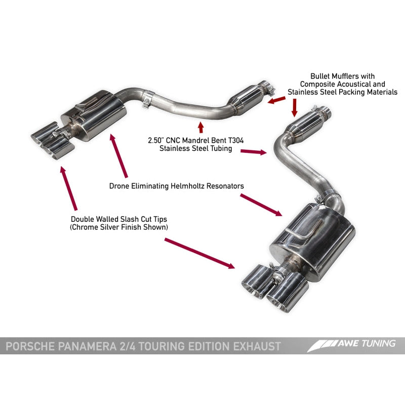 AWE Tuning Panamera 2/4 Touring Edition Exhaust (2014+) - w/Chrome Silver Tips
