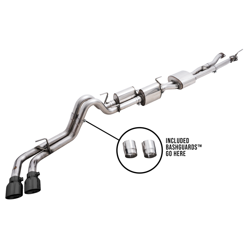 AWE Tuning 0FG Catback Exhaust w/ BashGuard Dual Diamond Black Tips - 16-22 Toyota Tacoma