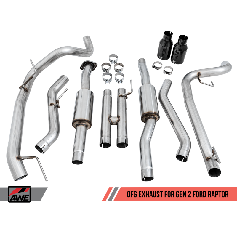 AWE Tuning 2017+ Ford Raptor 0 FG Performance Exhaust System - w/ Diamond Black Tips