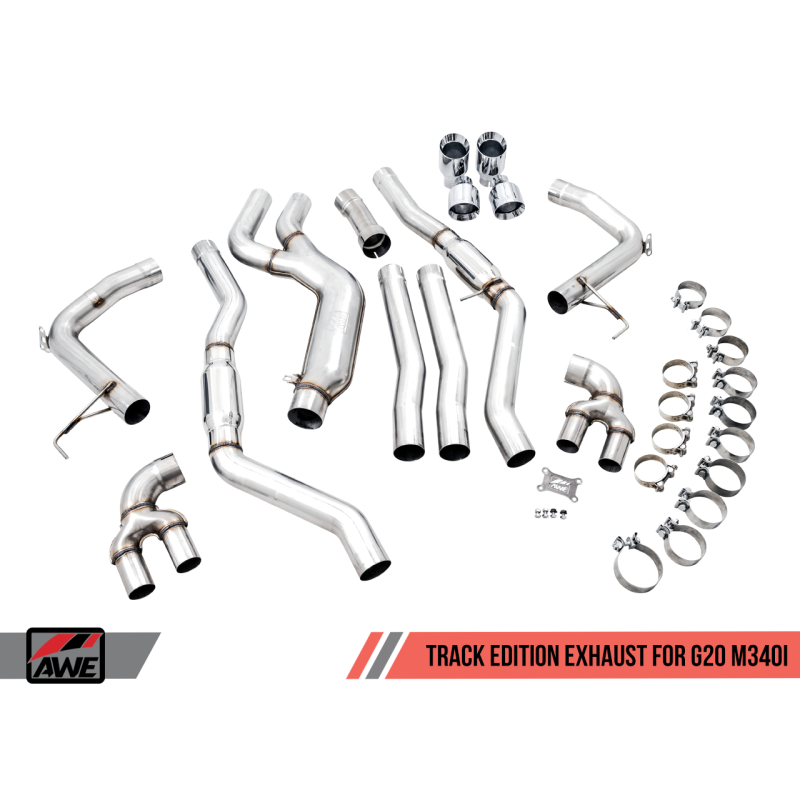 AWE Tuning 2019+ BMW M340i (G20) Non-Resonated Touring Edition Exhaust - Quad Chrome Silver Tips