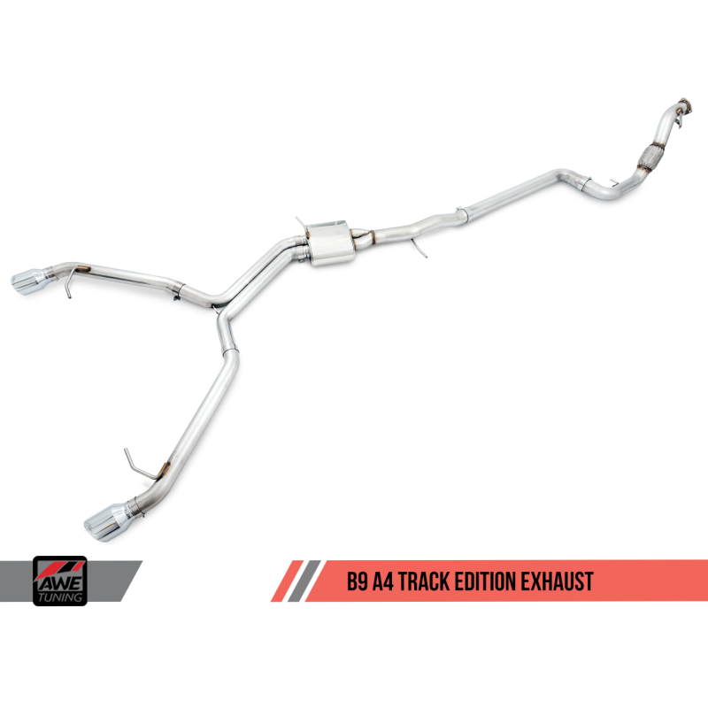 AWE Tuning Audi B9 A4 Track Edition Exhaust Dual Outlet - Diamond Black Tips (Includes DP)