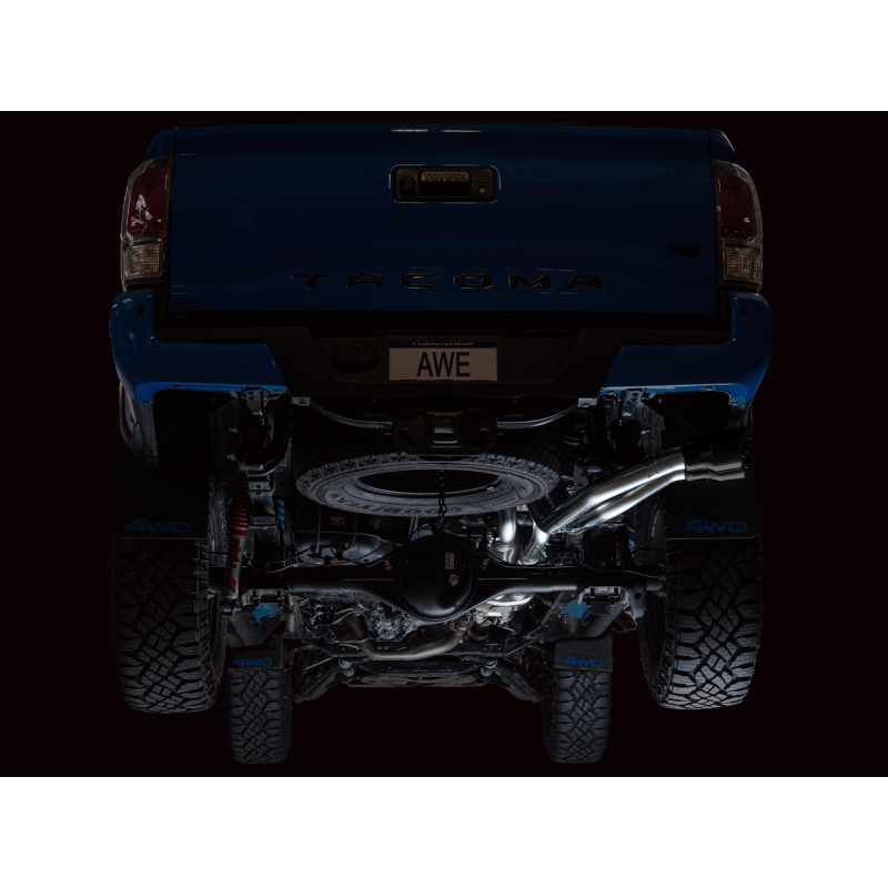 AWE Tuning 0FG Catback Exhaust w/ BashGuard Dual Diamond Black Tips - 16-22 Toyota Tacoma